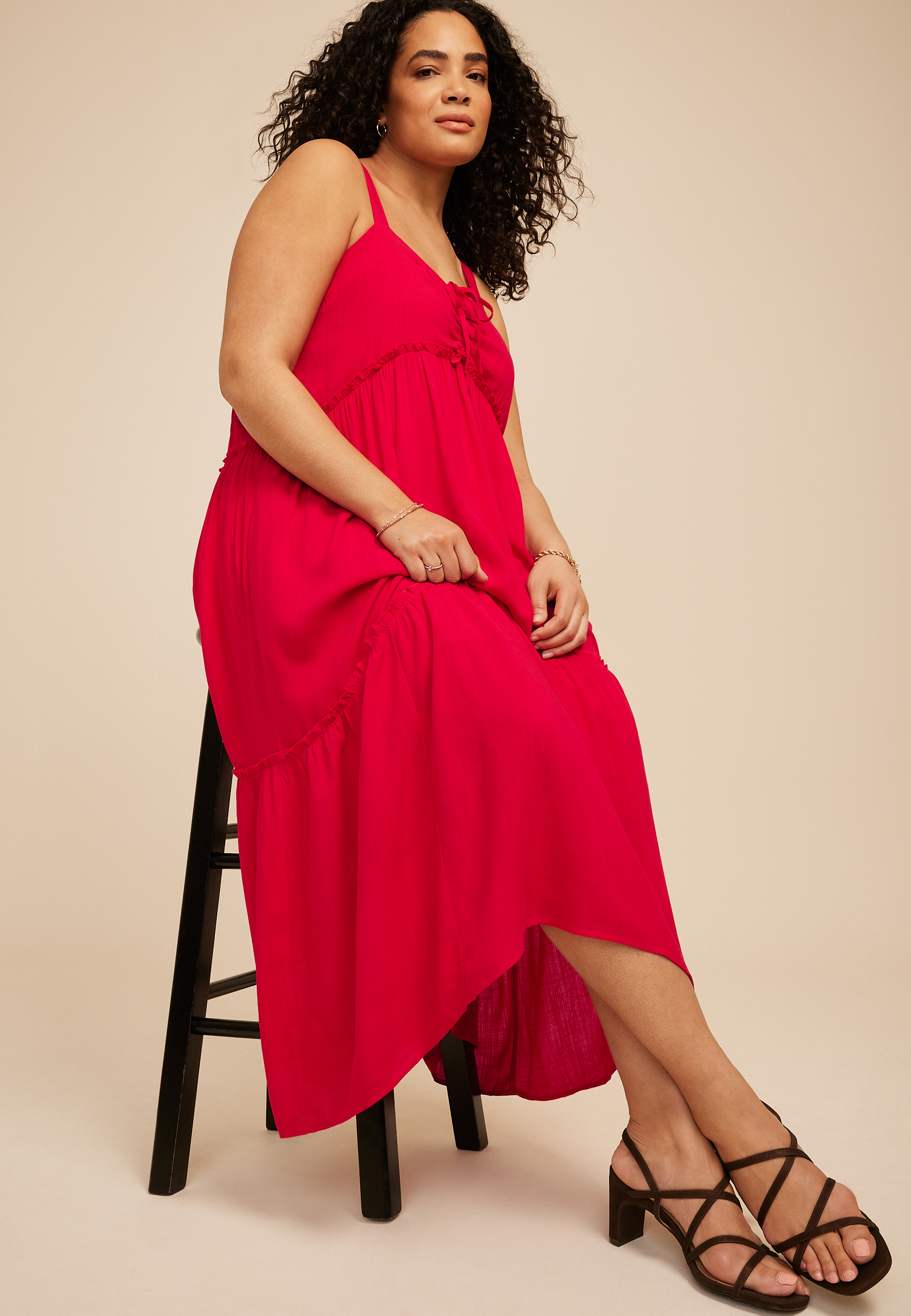 Plus Size Bare Sweetheart Tiered Midi Dress