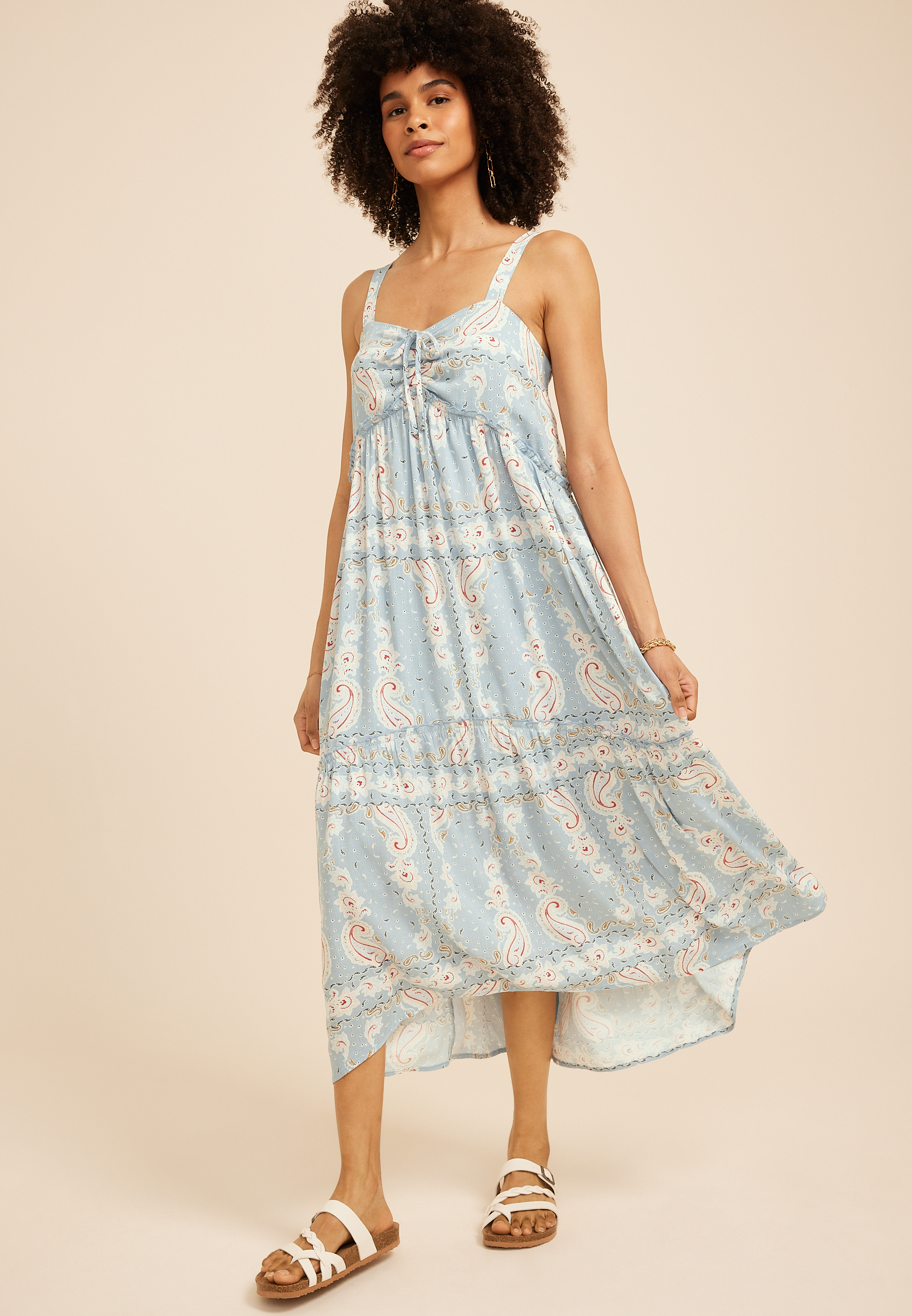 Bare Paisley Sweetheart Tiered Midi Dress