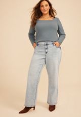 Plus Size Mid Rise Loose And Baggy Wide Leg Jean, C2806, small