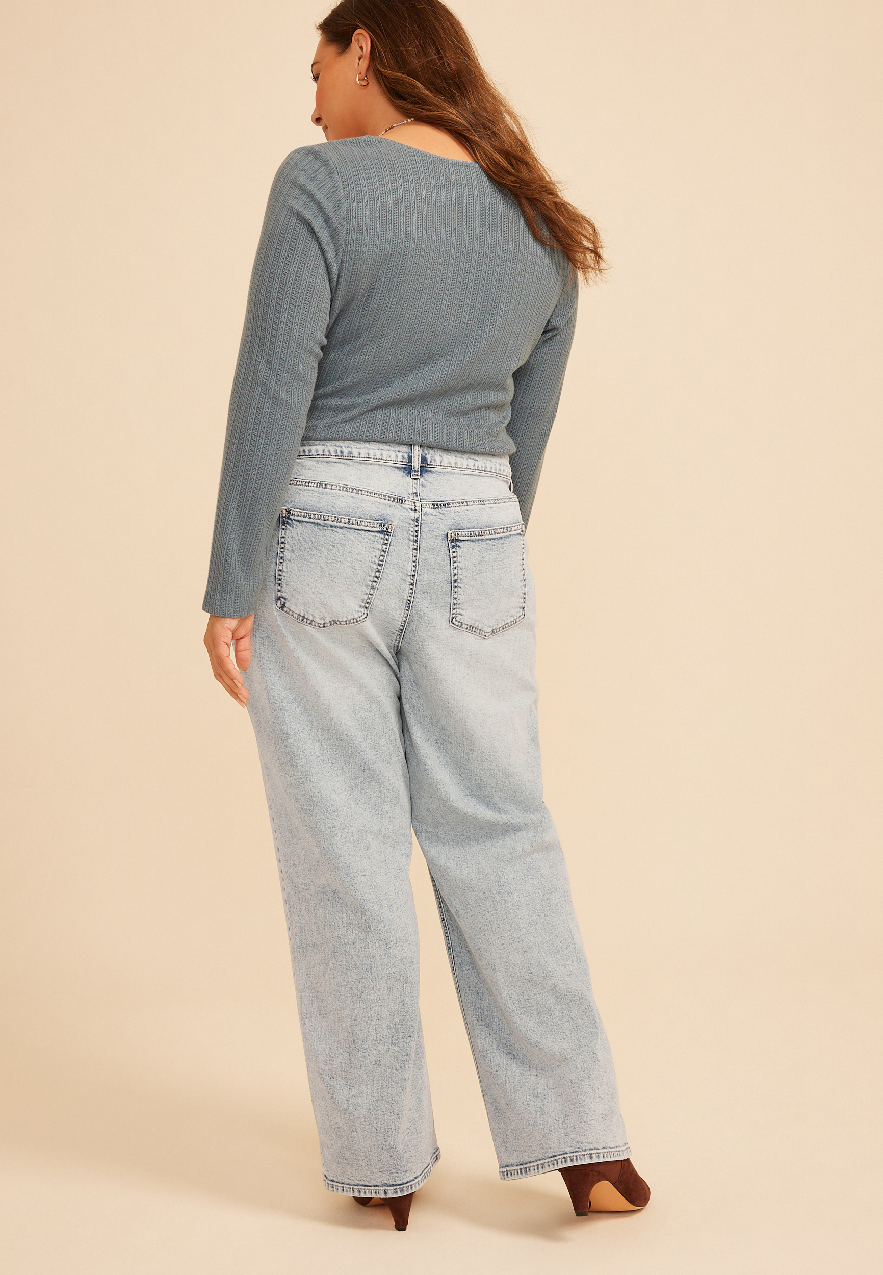 Plus Size Mid Rise Loose And Baggy Wide Leg Jean, C2806, large