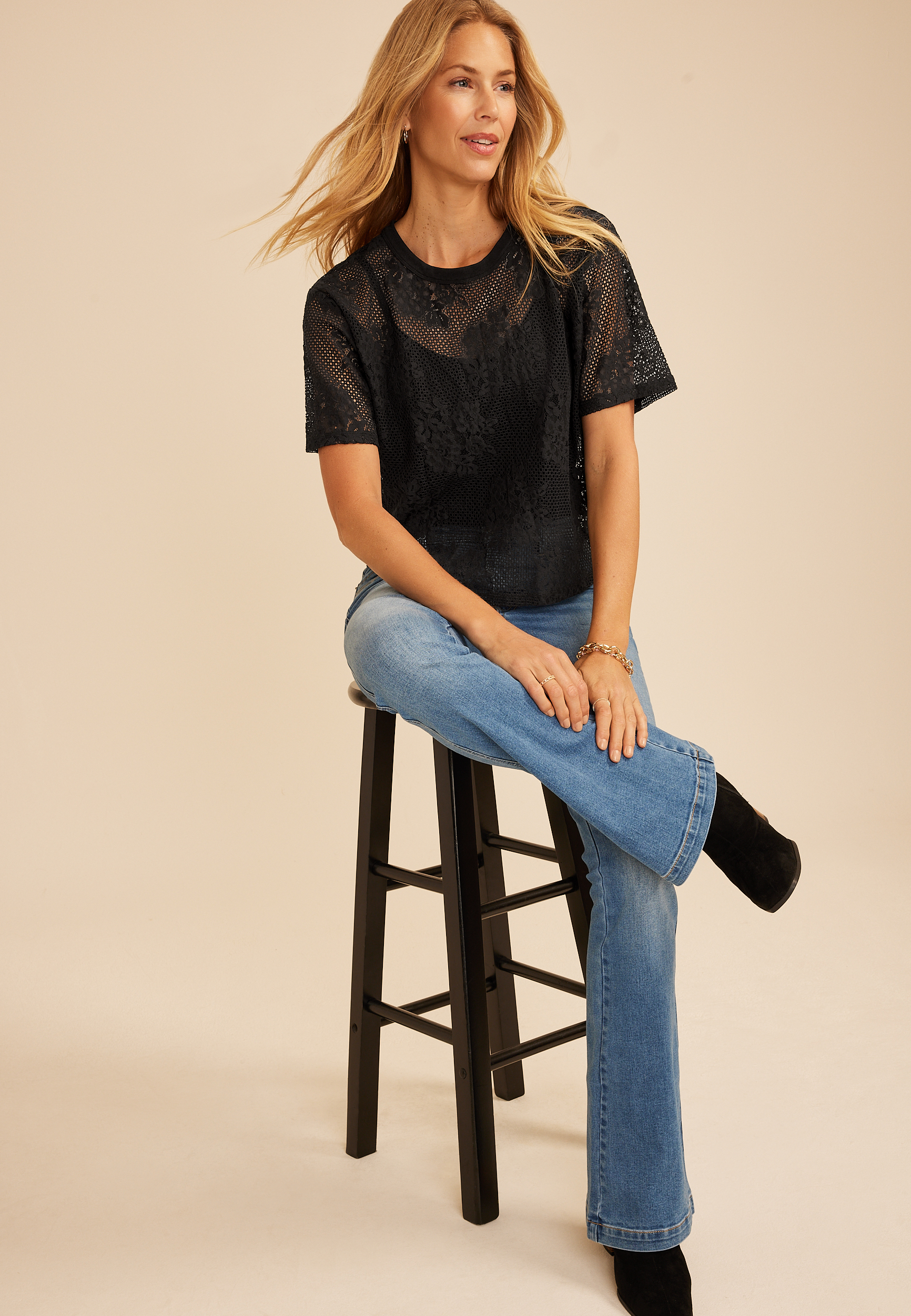 Studio Y Sheer Floral Lace Tee