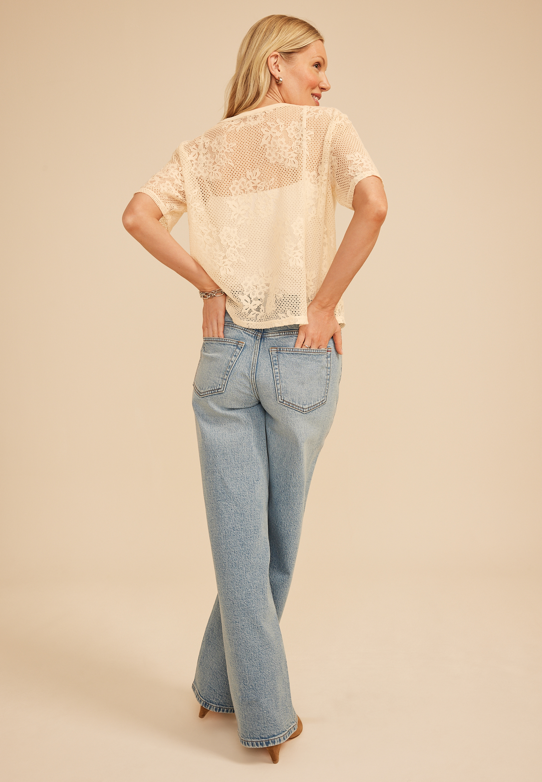 Studio Y Sheer Floral Lace Tee, C1212, large