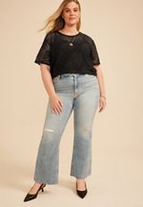 Plus Size Studio Y Lace Short Sleeve Tee, C106, small