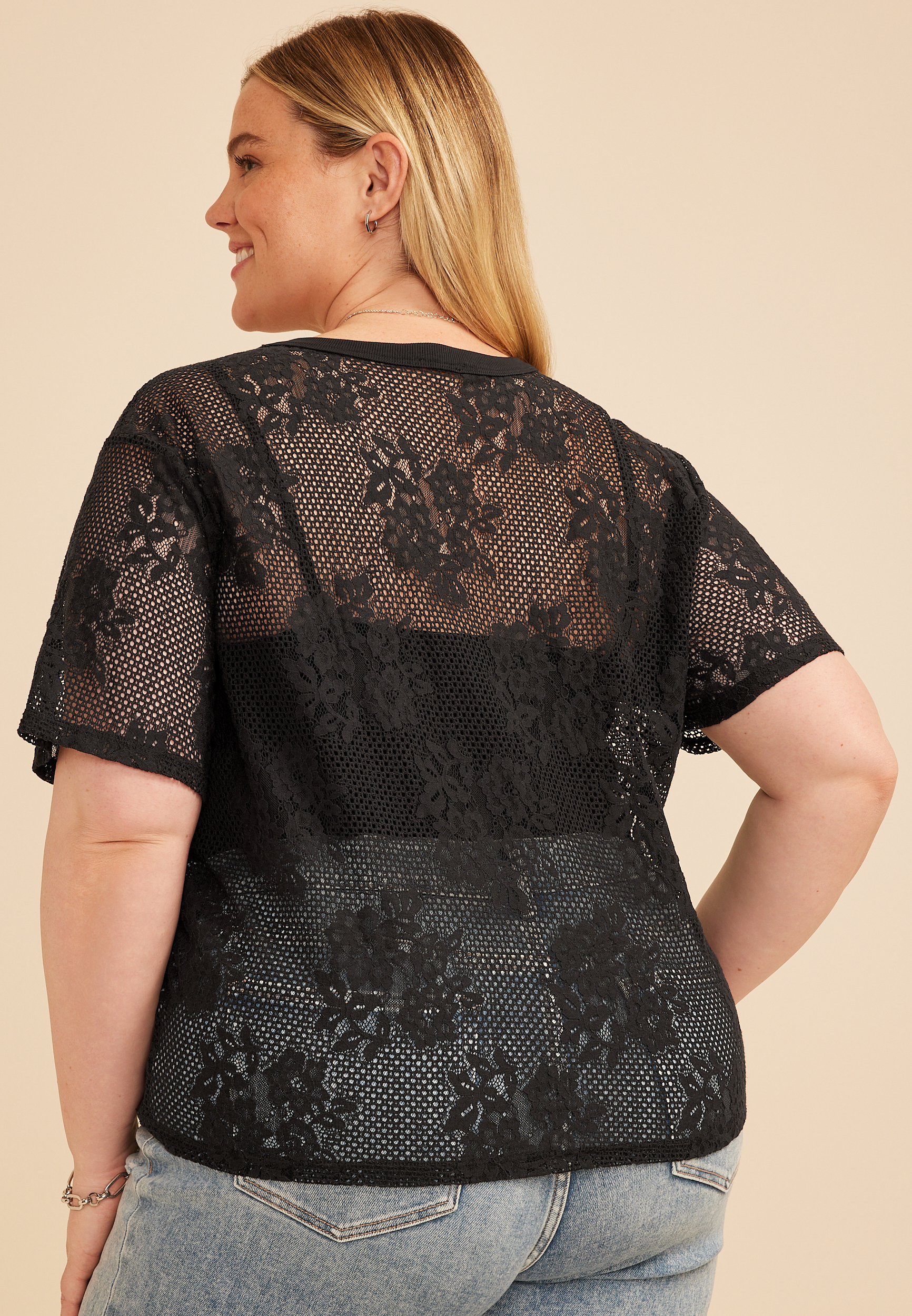 Plus Size Studio Y Lace Short Sleeve Tee, C106, large