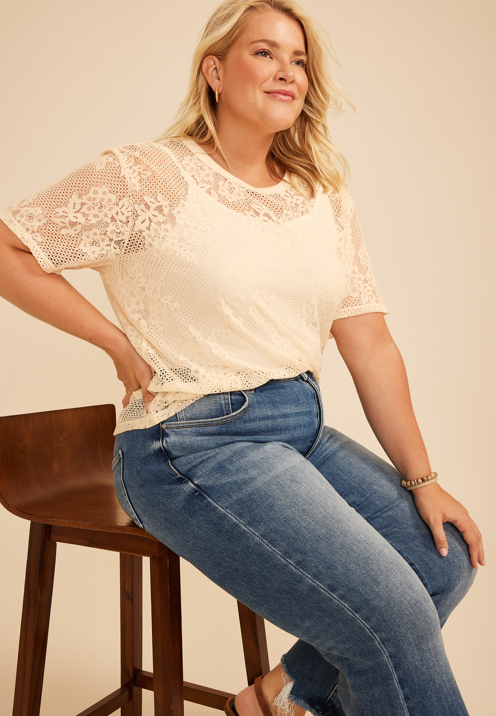 Plus Size Studio Y Lace Short Sleeve Tee