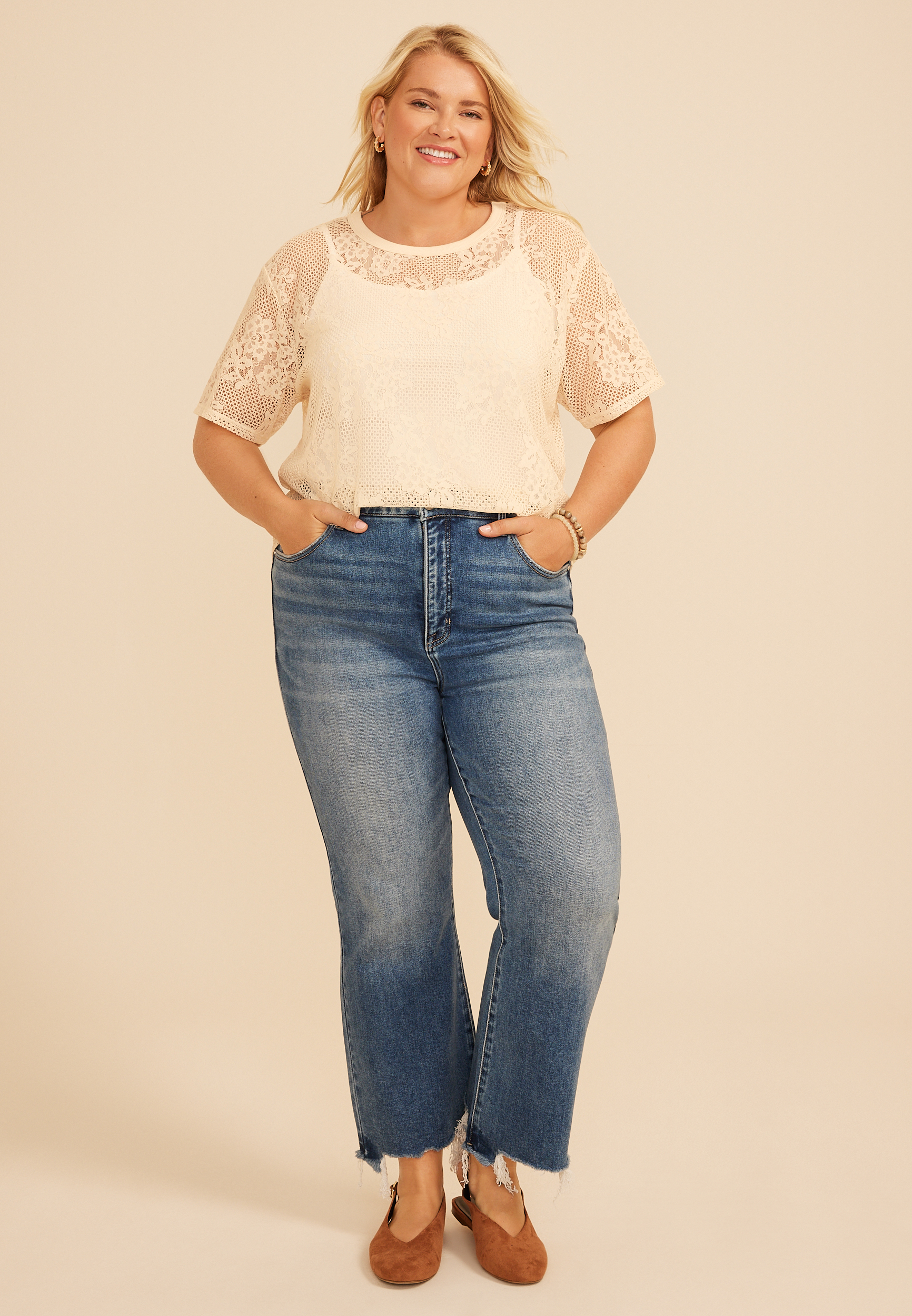 Plus Size Studio Y Lace Short Sleeve Tee - thumbnail 9