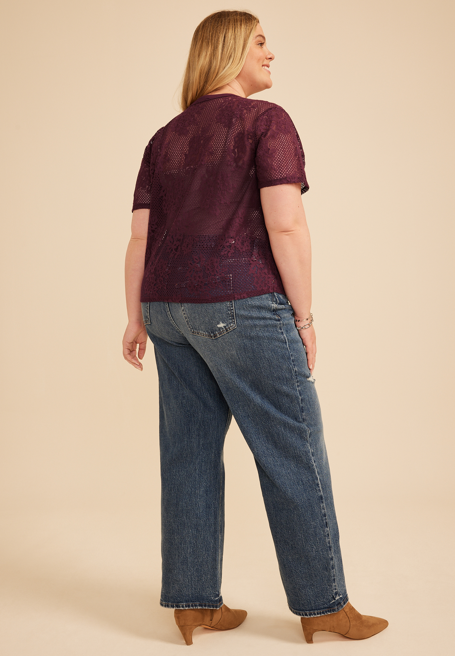 Plus Size Studio Y Lace Short Sleeve Tee - thumbnail 2