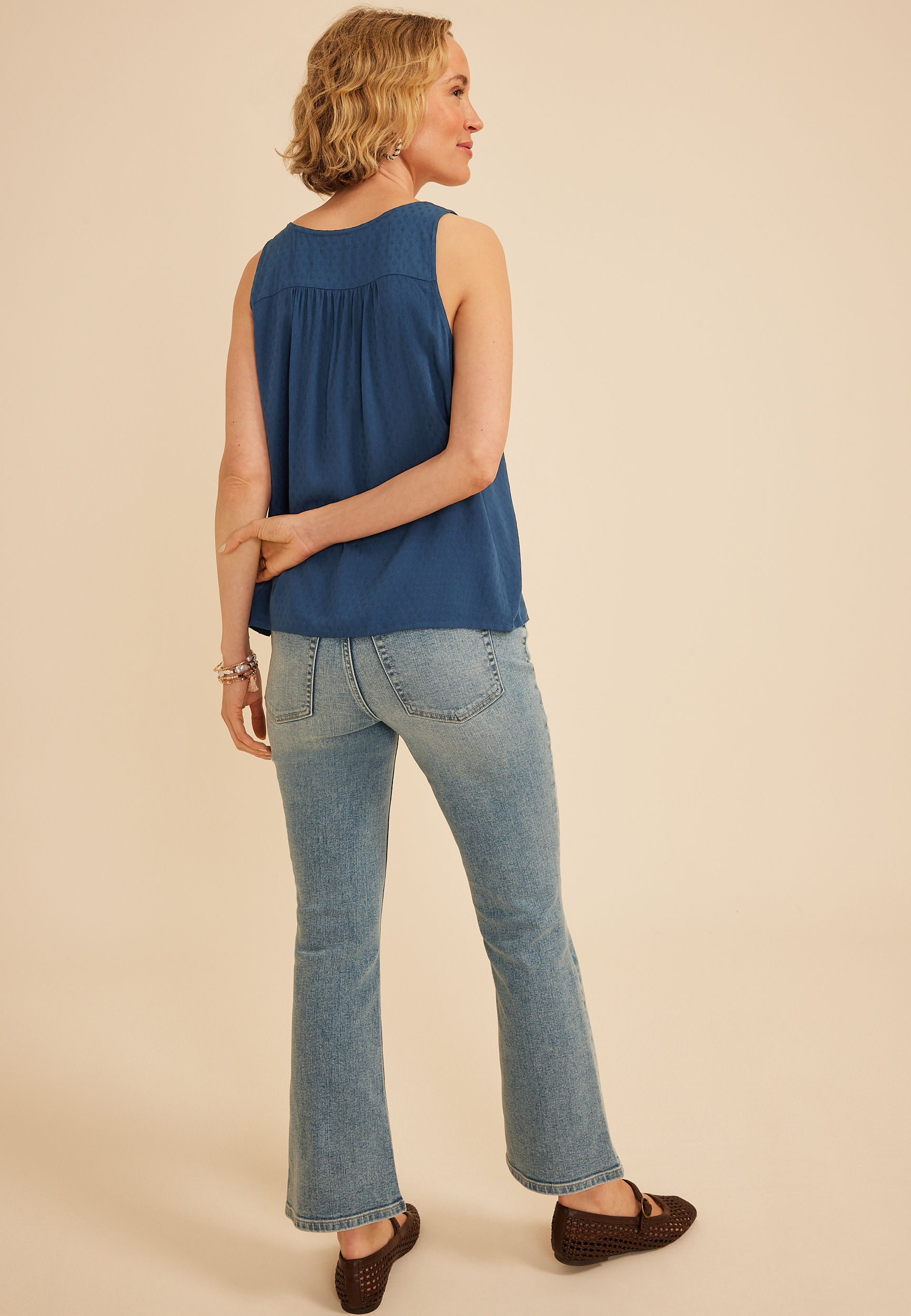 Lace Trim Peasant Tie Front Button Tank Top, C1605, large