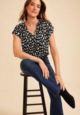 Delton Printed Henley Blouse, C343, small