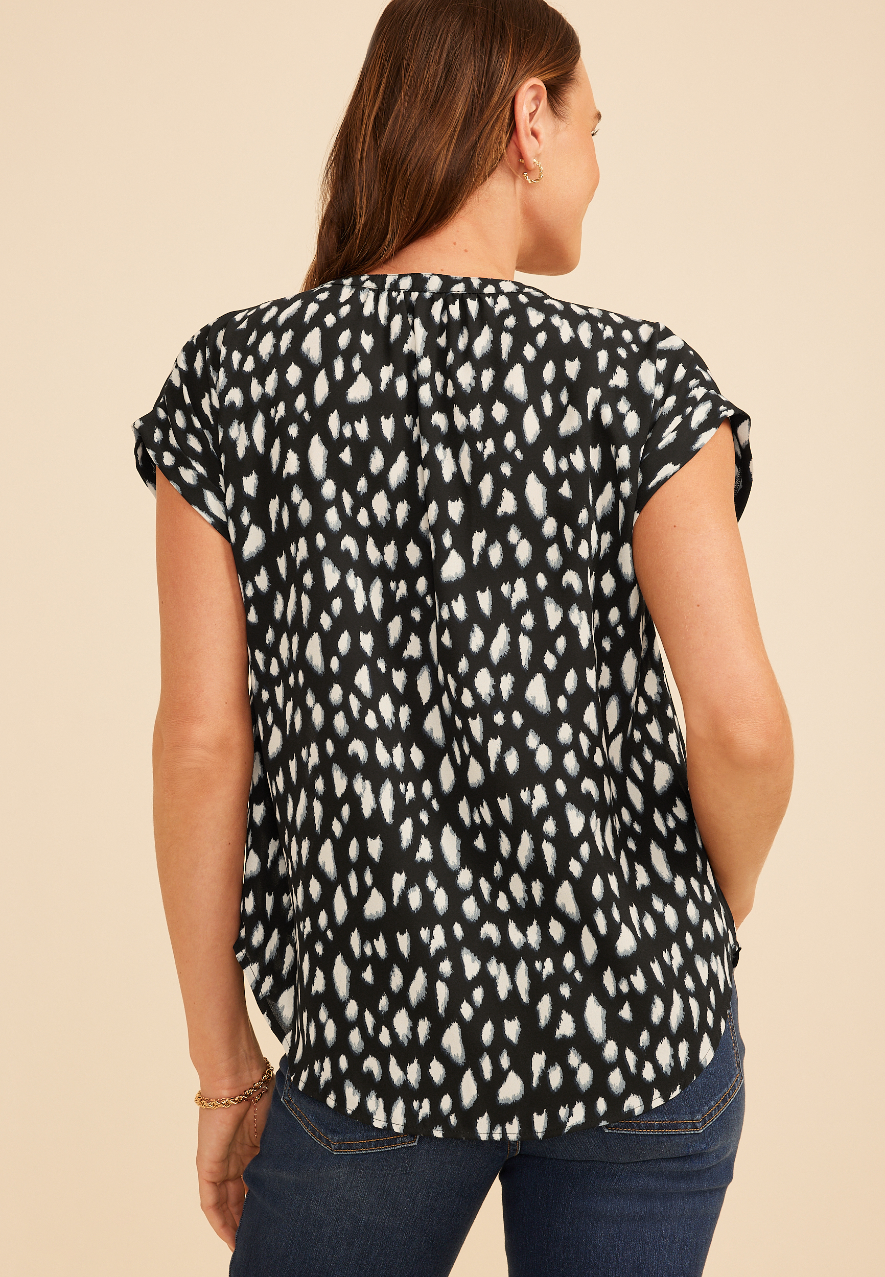 Delton Printed Henley Blouse, C343, large