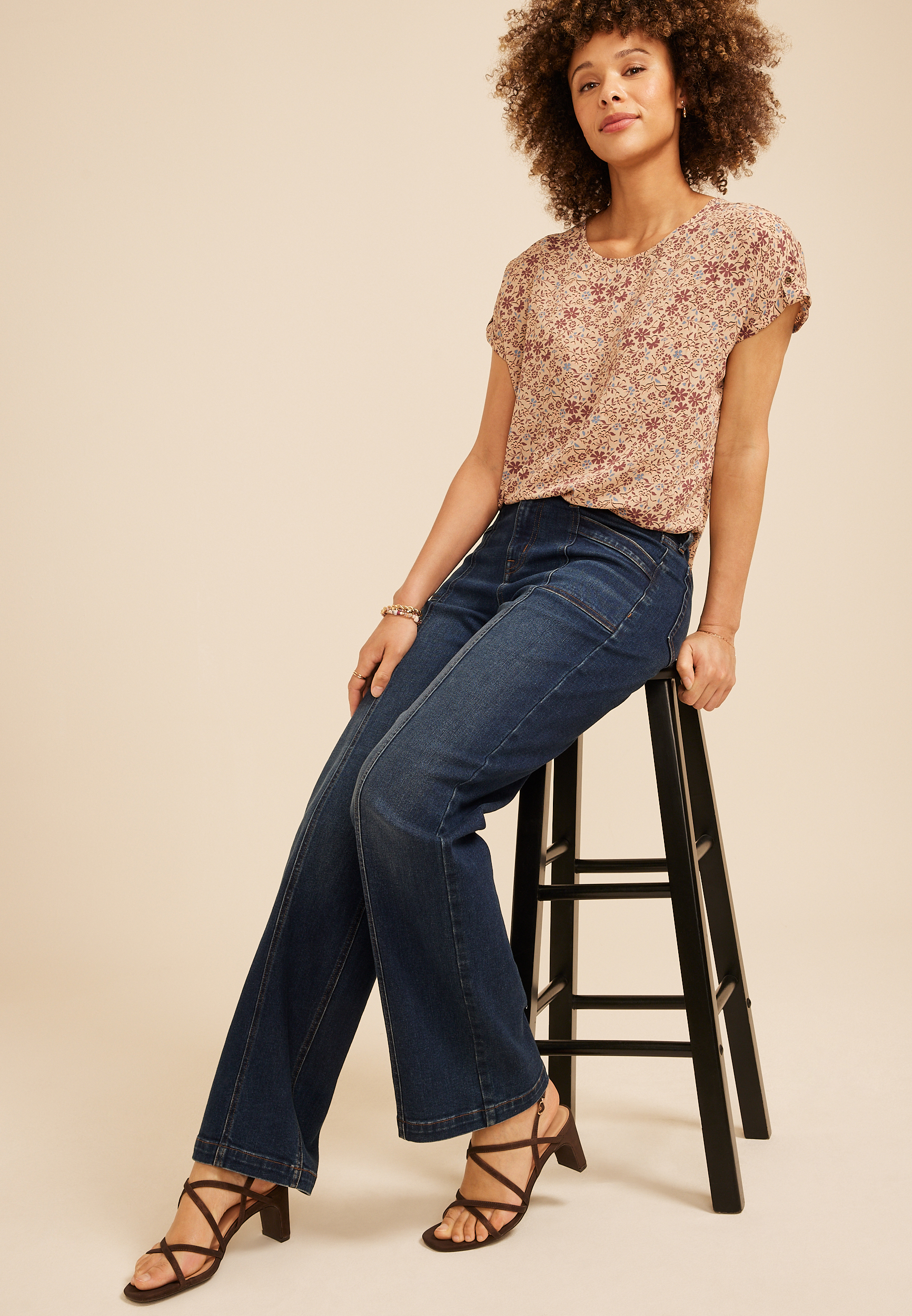 Delton Zipper Back Ditsy Floral Blouse