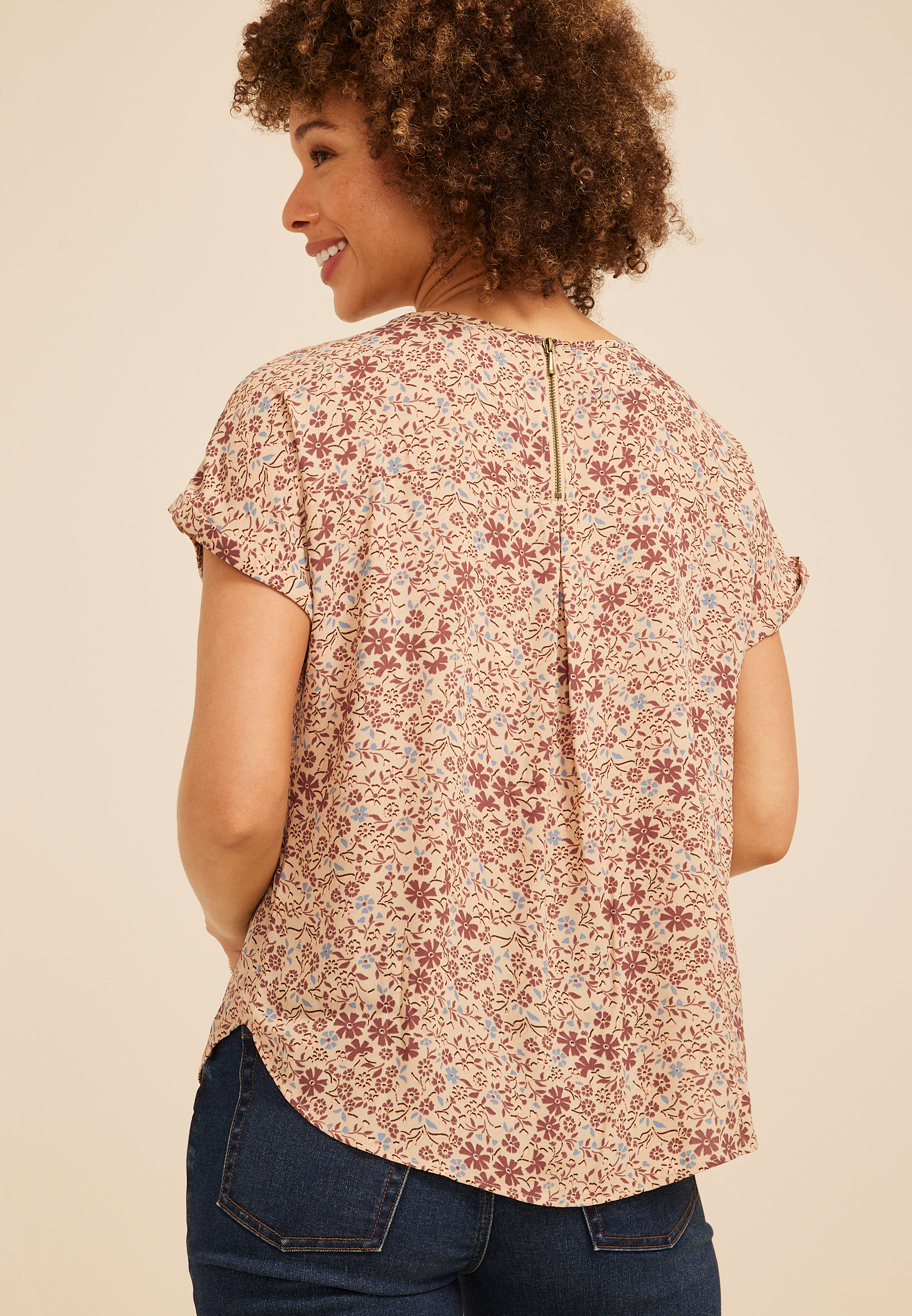 Delton Zipper Back Ditsy Floral Blouse, C8582, large