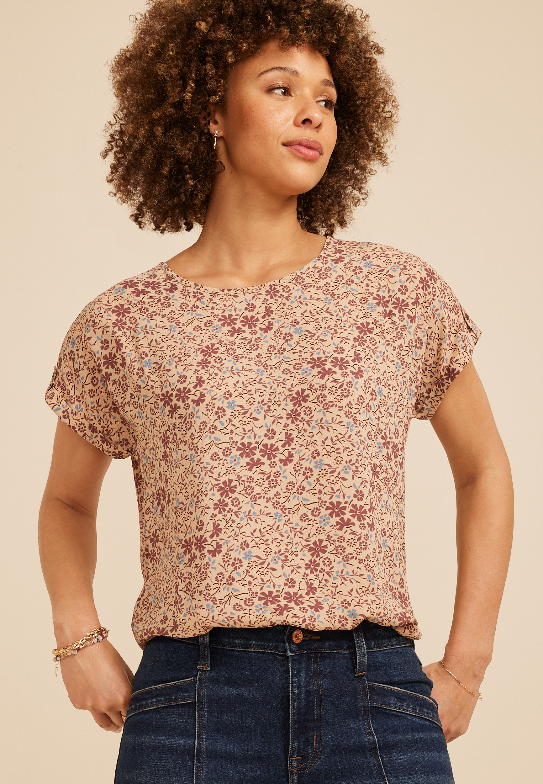Delton Zipper Back Ditsy Floral Blouse, C8582, large