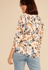 Floral Button Front 3/4 Sleeve Blouse, C4351, small