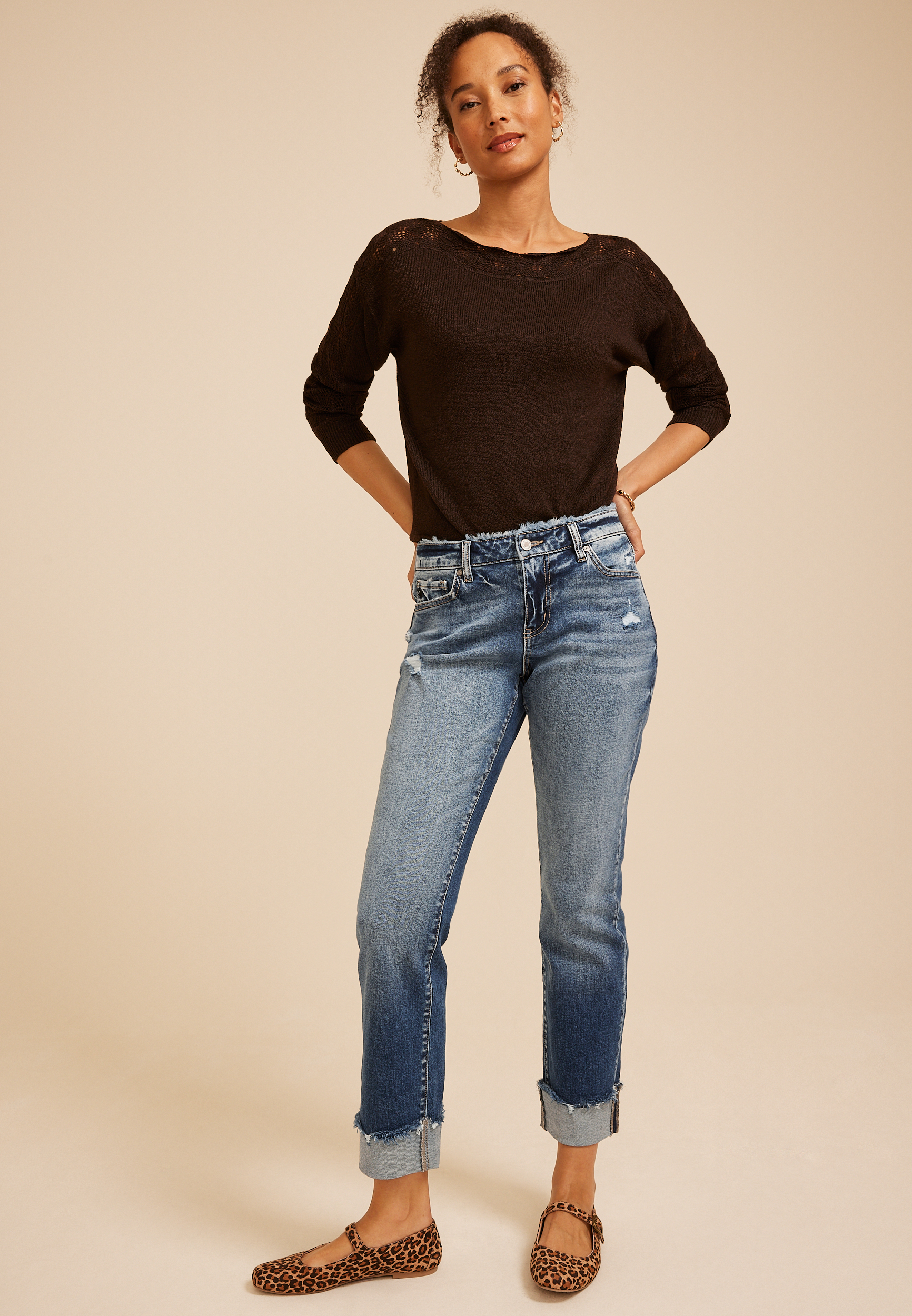 KanCan&trade; Mid Rise Fray Waist Straight Jeans