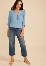 Button Front 3/4 Sleeve Blouse, C6929, small