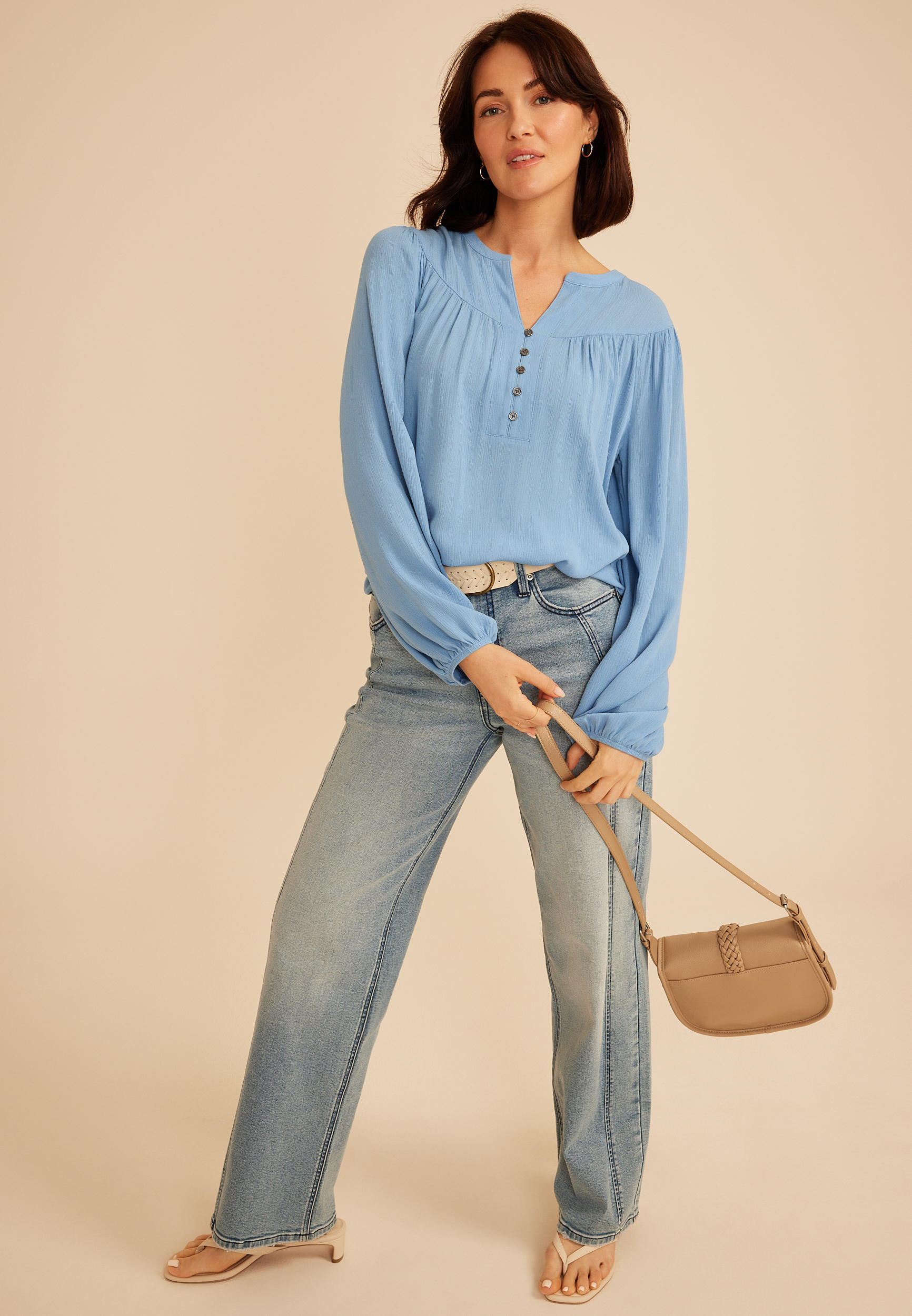 Split Neck Henley Blouse