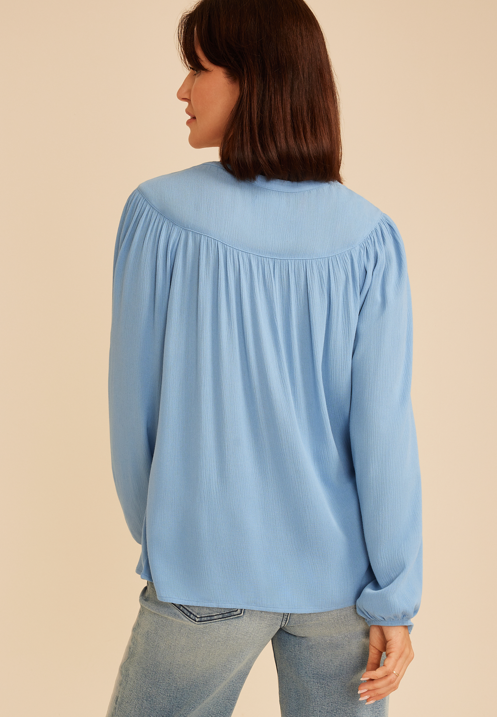 Split Neck Henley Blouse - thumbnail 2