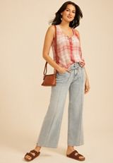 Plaid Button Front Tank Top, C1524, small