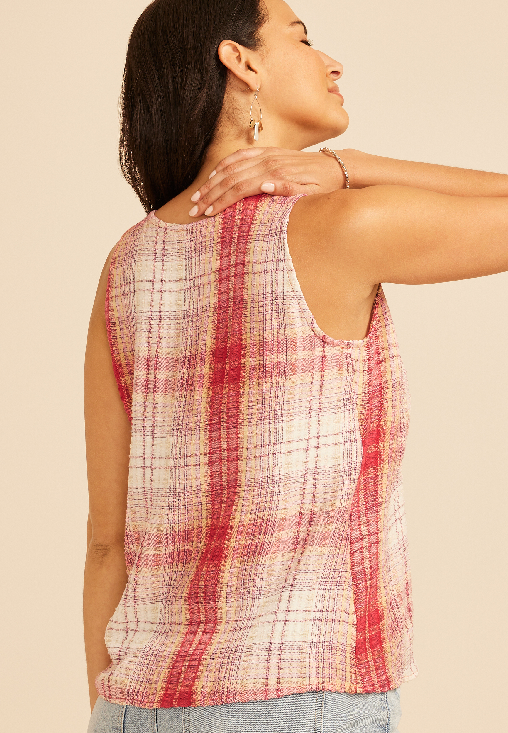 Plaid Button Front Tank Top, C1524, large