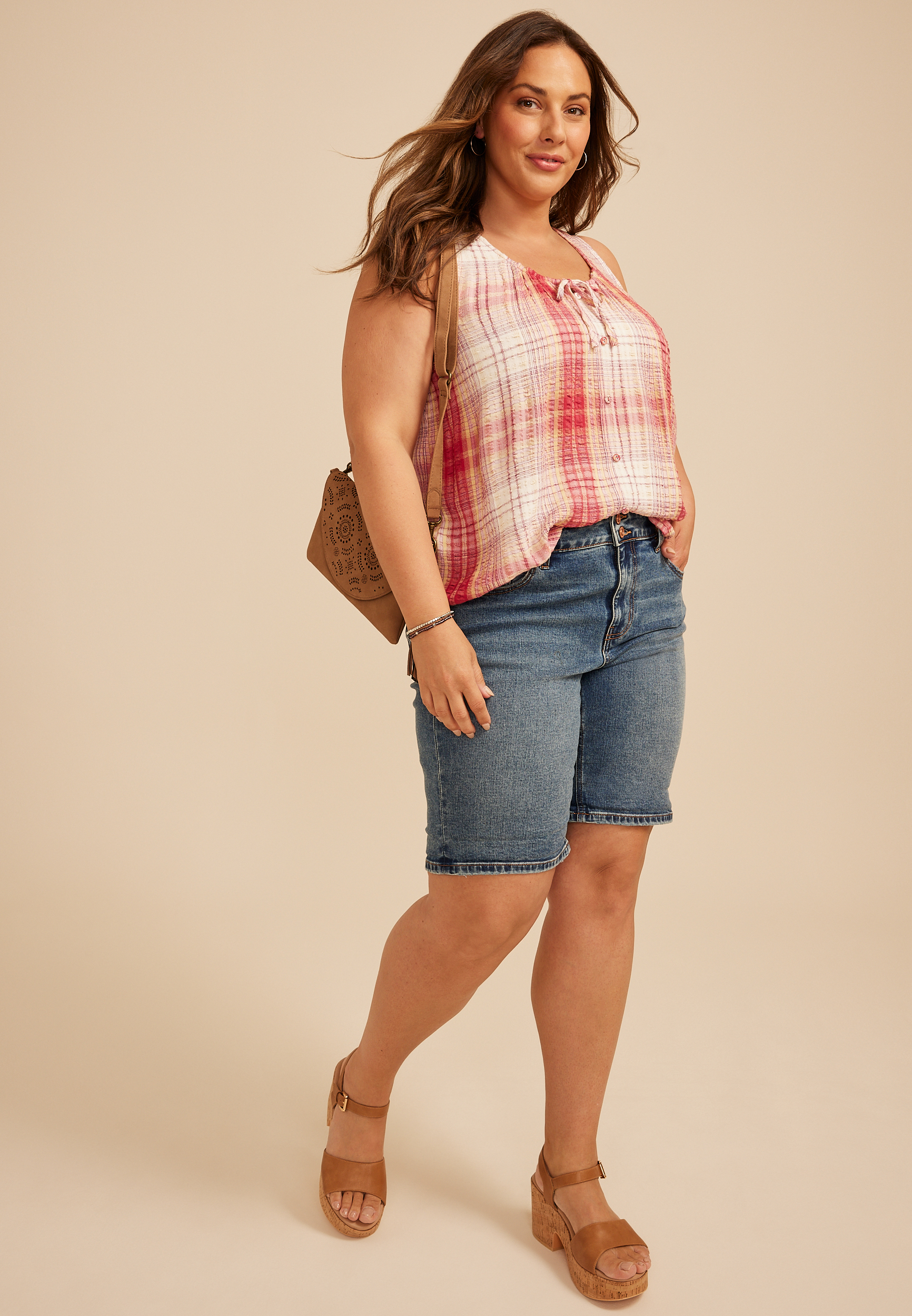 Plus Size Plaid Button Front Tank Top
