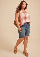 Plus Size Plaid Button Front Tank Top, C1524, small