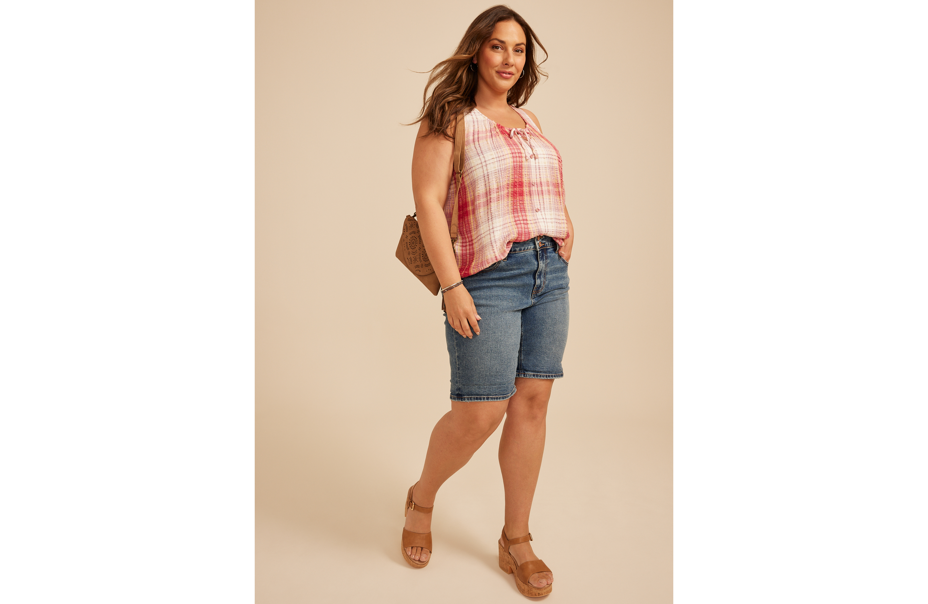 Plus Plaid Button Front Tank Top