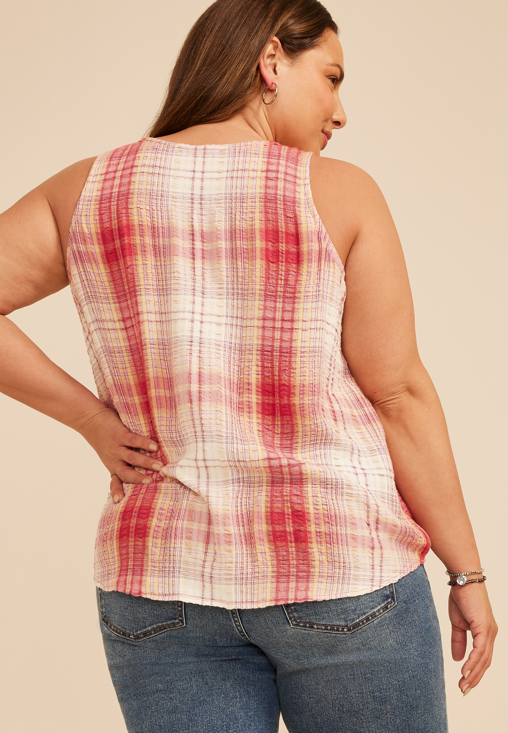 Plus Size Plaid Button Front Tank Top, C1524, large