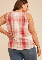 Plus Size Plaid Button Front Tank Top, C1524, small