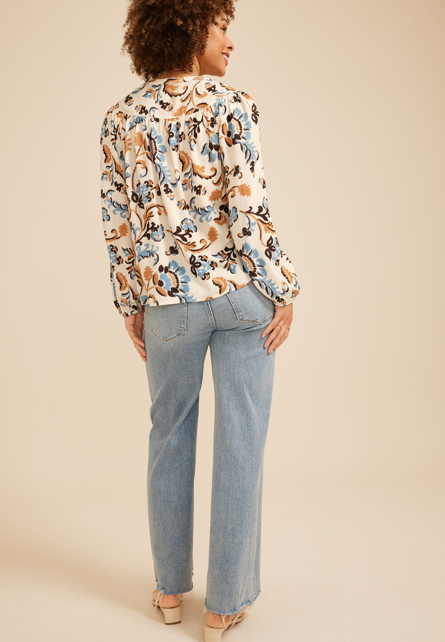 Floral Henley Peasant Blouse - thumbnail 2