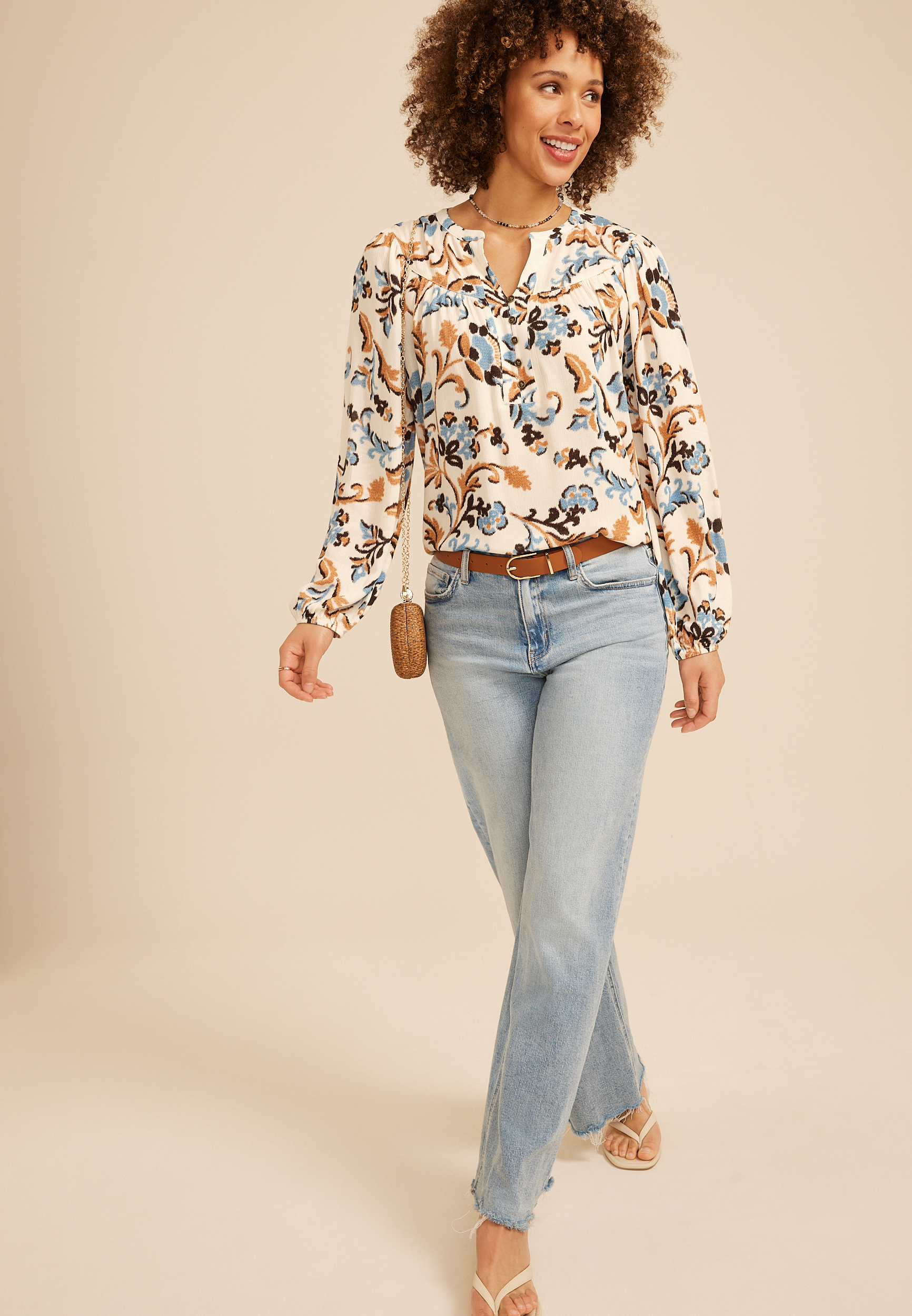 Floral Henley Peasant Blouse | maurices