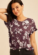 Delton Zipper Back Animal Floral Print Blouse, C290, small
