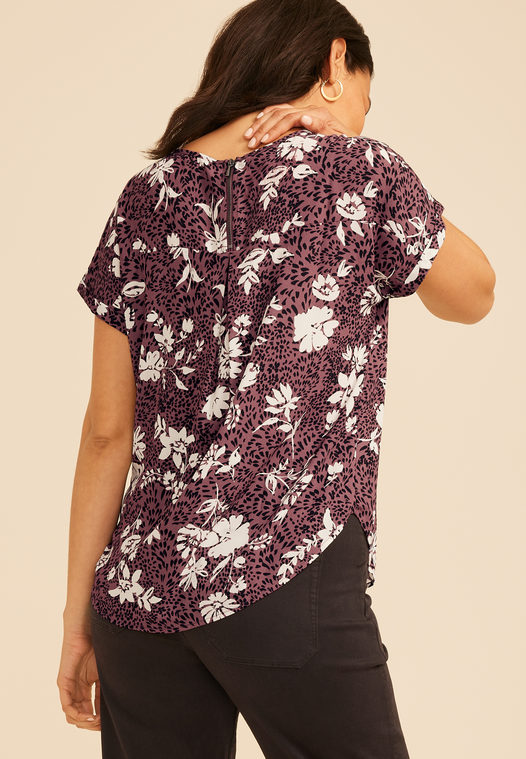 Delton Zipper Back Animal Floral Print Blouse, C290, large