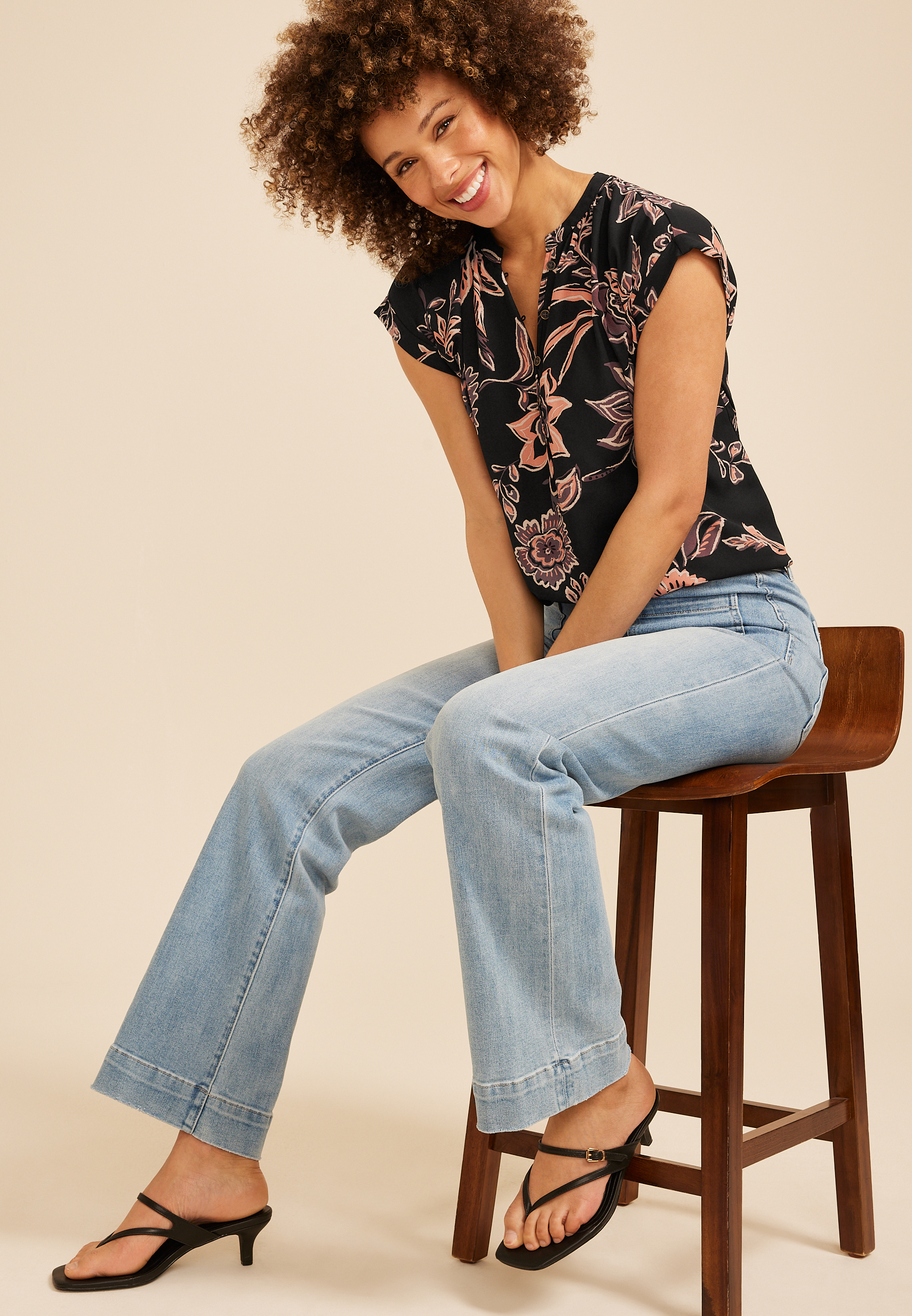 Delton Floral Henley Blouse, C1524, large
