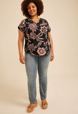 Plus Size Delton Floral Henley Blouse, C1524, small