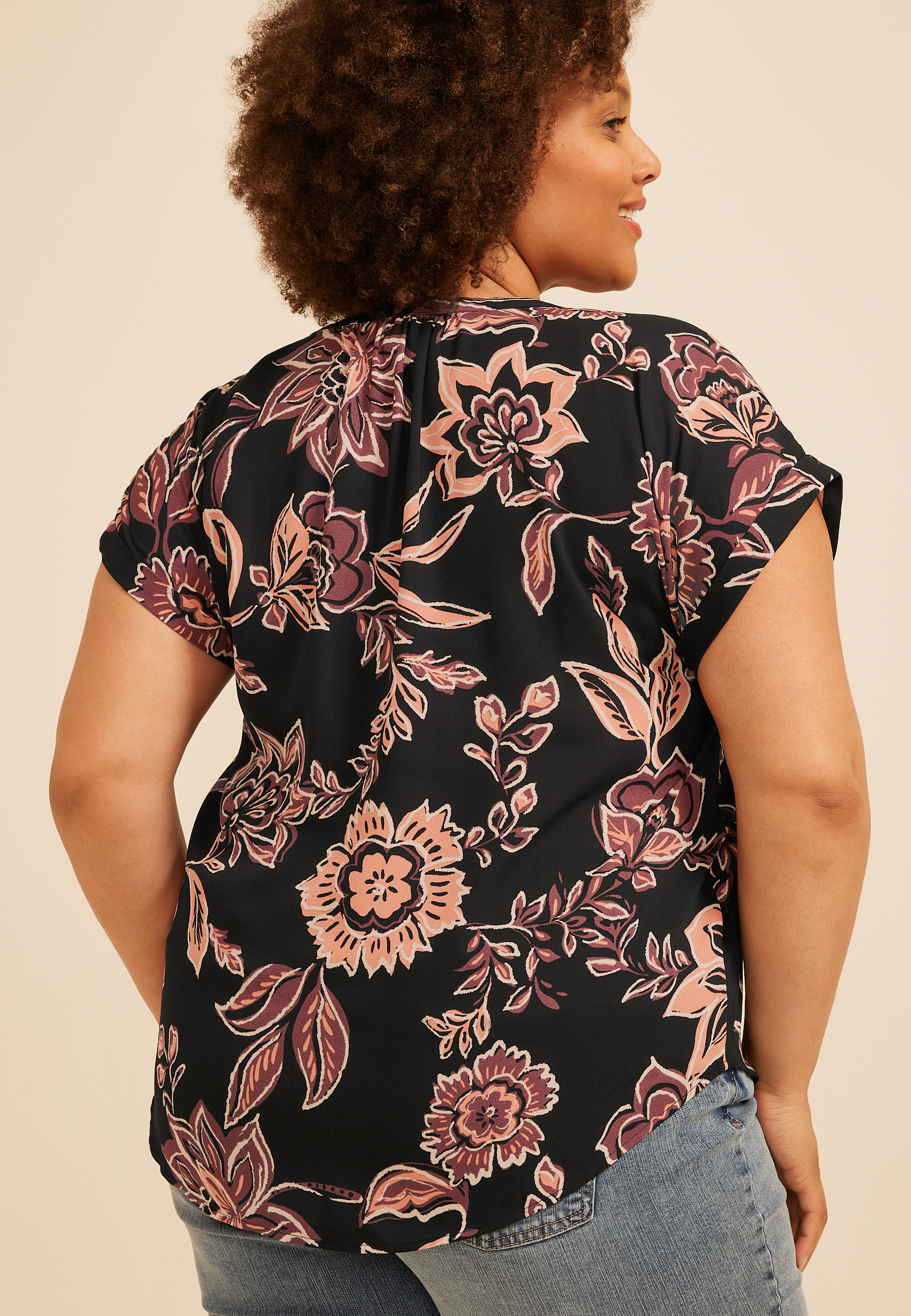 Plus Size Delton Floral Henley Blouse, C1524, large