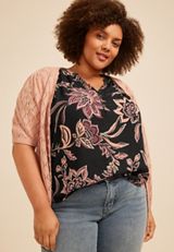 Plus Size Delton Floral Henley Blouse, C1524, small
