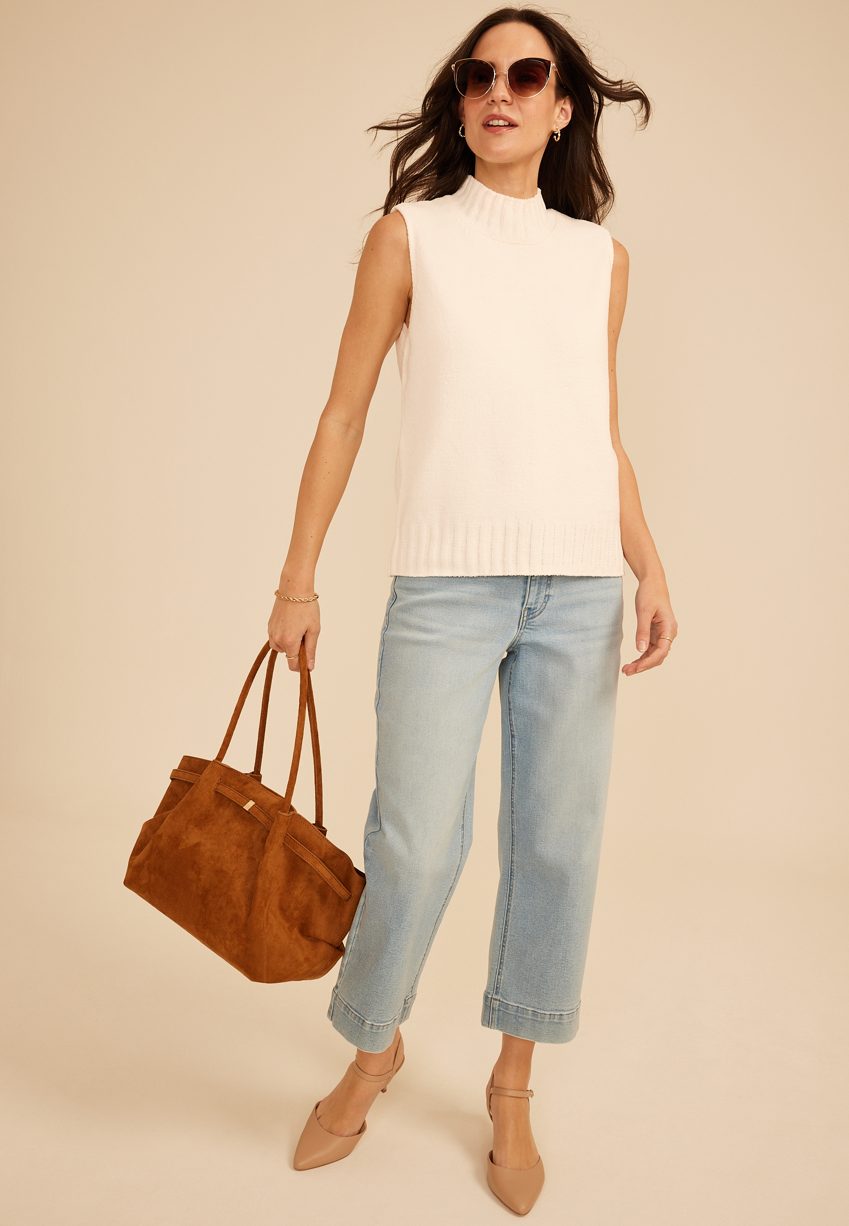 Matte Chenille Mock Neck Sweater Tank