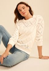 Diamond Pointelle Crew Neck Sweater, C9298, small