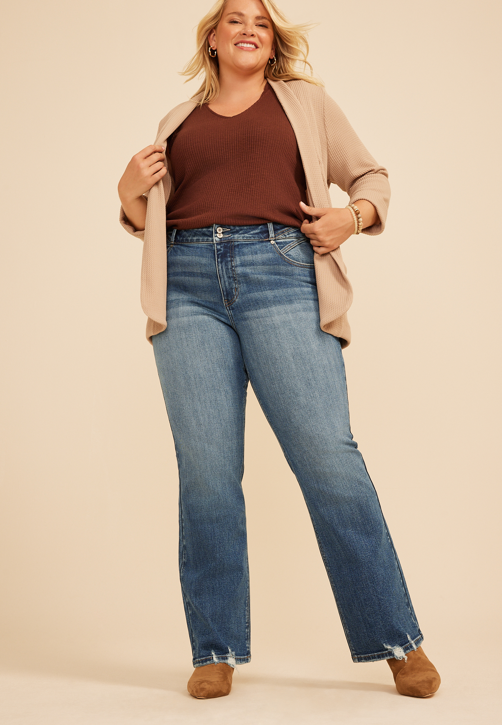 Plus Size KanCan&trade; High Rise Double Button Pieced Waist Bootcut Jean, C3337, large