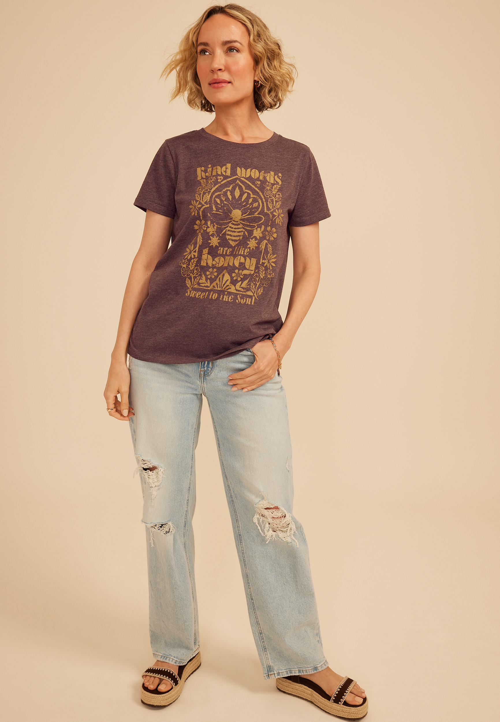 Kind Words Are Like Honey Classic Fit Graphic Tee, COFFEE BEAN, large