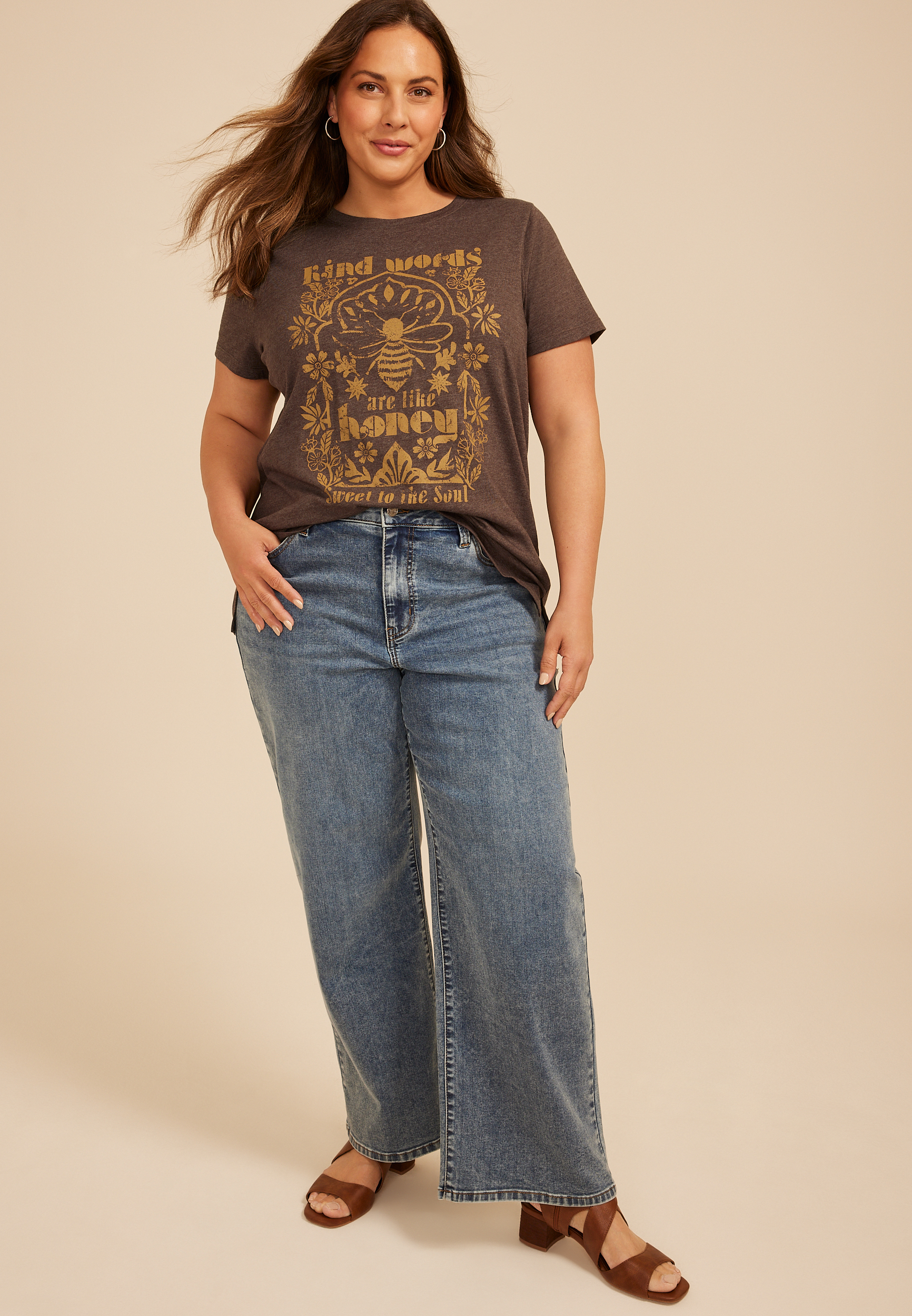 Plus Size Kind Words Are Like Honey Classic Fit Graphic Tee, COFFEE BEAN, large