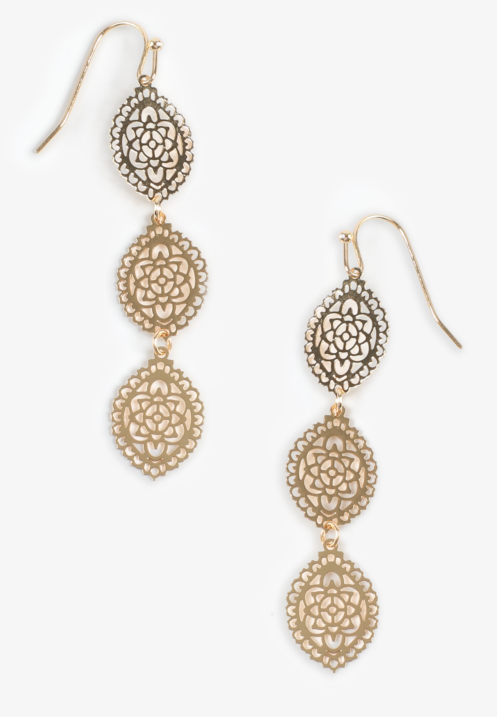 Gold Filigree Triple Drop Earrings