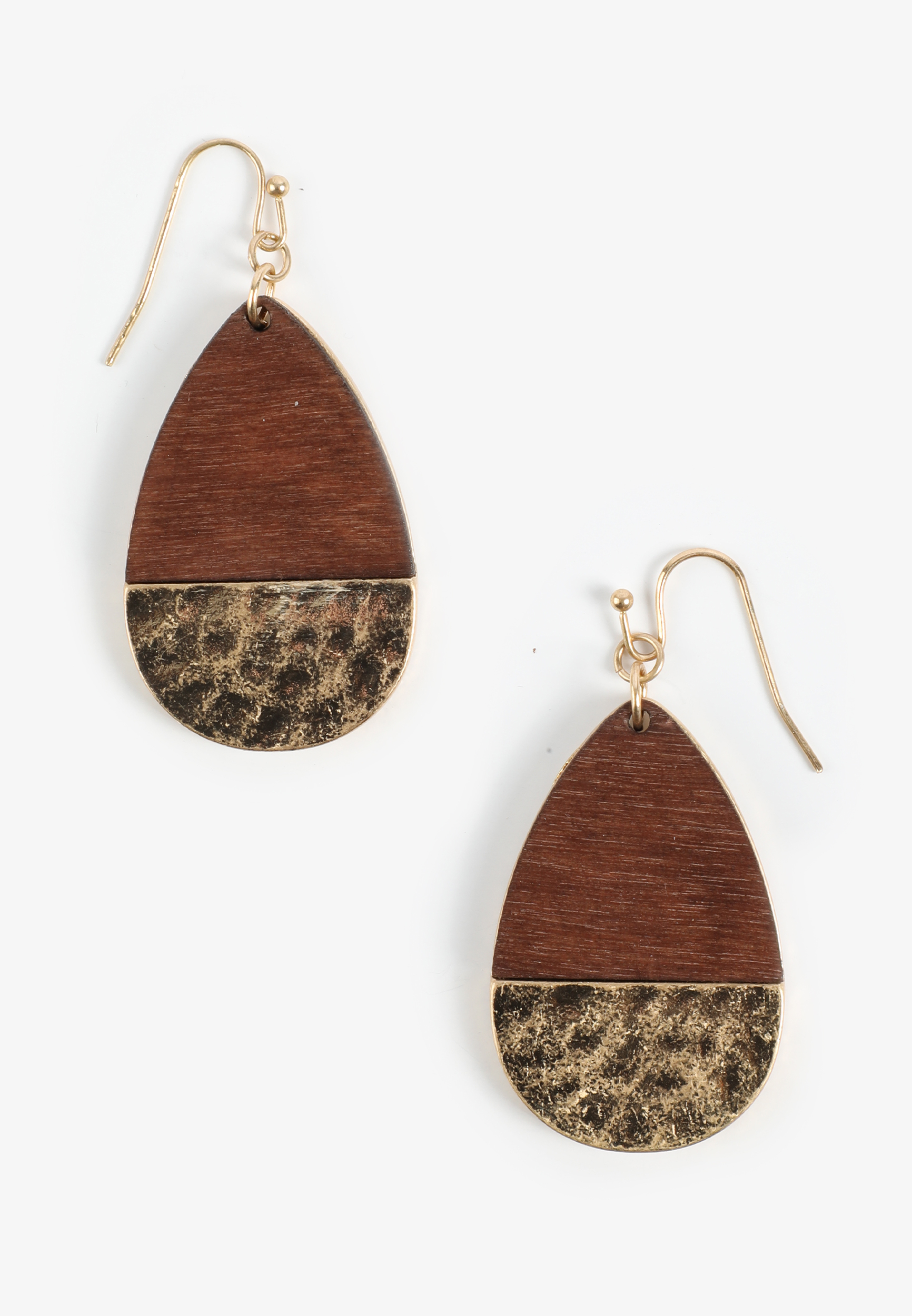 Wooden Gold Teardrop Earrings