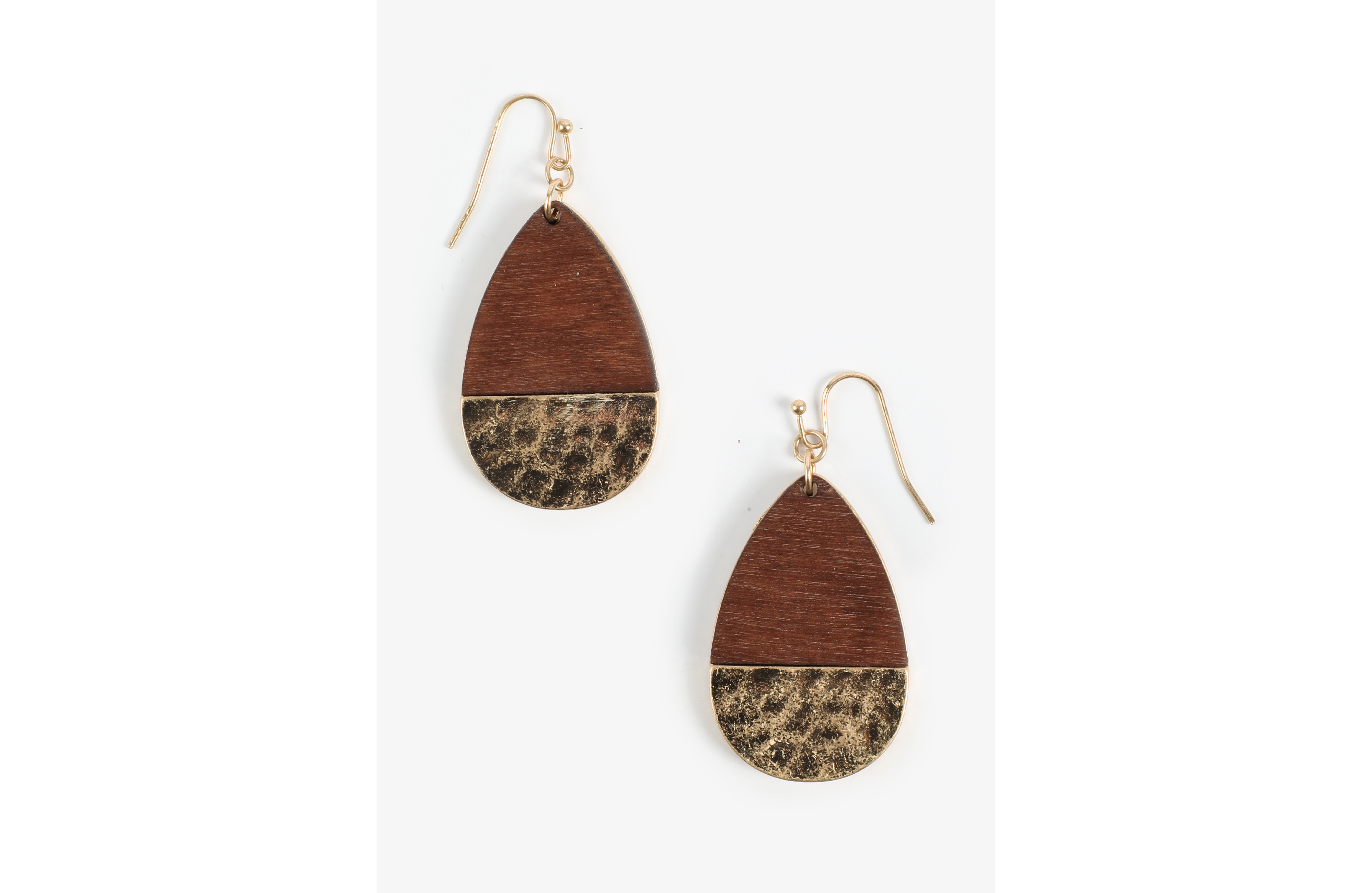 Wooden Gold Teardrop Earrings