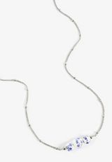 Silver Blue Floral Ceramic Beaded Necklace, C431, small