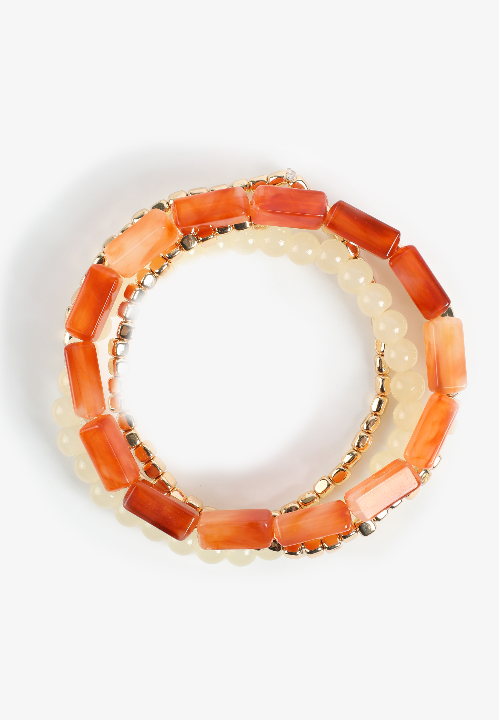 Gold And Orange Resin Bead Stretch Bracelet Set
