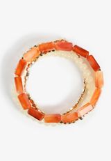 Gold And Orange Resin Bead Stretch Bracelet Set, C1524, small