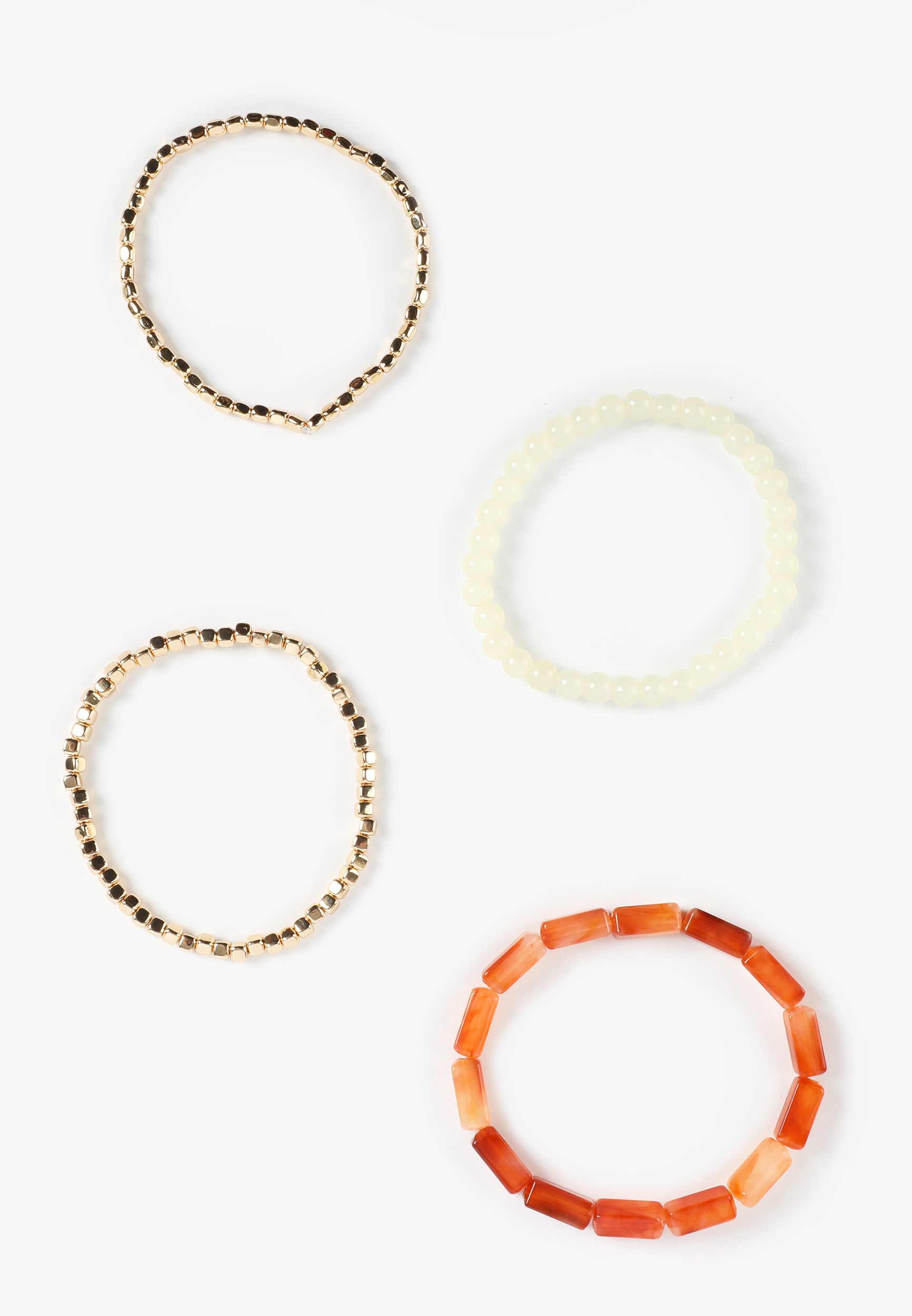 Gold And Orange Resin Bead Stretch Bracelet Set, C1524, large
