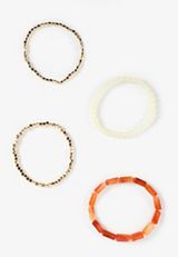 Gold And Orange Resin Bead Stretch Bracelet Set, C1524, small
